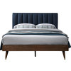 Vance Linen Textured Fabric Upholstered Bed, Navy, Queen