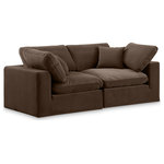 Meridian Furniture - Comfy Upholstered Modular Sofa, Brown, 2-Piece: 2 Corner Chair, Velvet - Give your space a whole new look with this brown Comfy velvet sofa. This handsome sofa fits nicely with other items in the Comfy collection and is a versatile seating option designed for adaptability, comfort and style. Wrapped in rich brown durable velvet upholstery, this sofa offers a plush embrace of overstuffed down feather cushions, carefully crafted to deliver the highest level of comfort. The perfect seat for creating an oasis for relaxation, this sofa has thick foam surrounding its frame for added support and coziness.