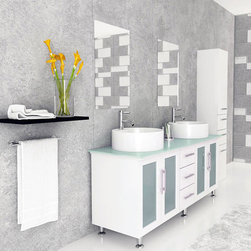 Abaco 59 inch Double Vessel Sink Bathroom Vanity White Porcelain Sinks - Bathroom Vanities And Sink Consoles