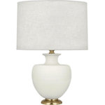 Robert Abbey - Robert Abbey MLY21 Michael Berman Atlas - One Light Table Lamp - Shade Included: TRUE  Designer: Michael Berman  Cord Color: Silver  Base Dimension: 5.38 x 1.25Michael Berman Atlas One Light Table Lamp Matte Lily Glazed/Modern Brass Oyster Linen Shade *UL Approved: YES *Energy Star Qualified: n/a  *ADA Certified: n/a  *Number of Lights: Lamp: 1-*Wattage:150w E26 Medium Base bulb(s) *Bulb Included:No *Bulb Type:E26 Medium Base *Finish Type:Matte Lily Glazed/Modern Brass