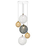 Galilee Lighting - Napa 5 Pendants Blown Glass Chandelier, White, 48" - The Napa Chandelier will light your space surfaces with a warm and natural light while creating magical games of light and shadows on your room walls and ceiling. Glass spheres convey the concepts of lightness and transparency together with the solidity of the light globe shape. This unique light Pendants design contains the light within it, while at the same time allowing it to filter out of the glass. Three 12" Pendants and two 7" Pendants in Mixed Clear, Grey and Amber color.