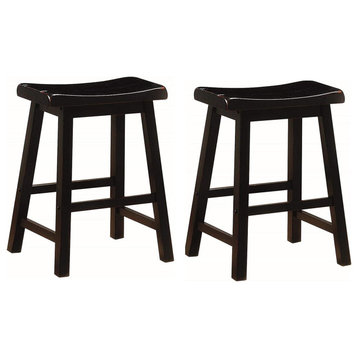 Set of 2 Wooden Counter Height Stools, Black