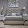GDF Studio Twilight Fully Upholstered Fabric Queen Bed Set, Light Gray