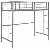 Modern Twin Size Loft Bed Frame, Powder Coated Steel, Dual Ladders, Silver