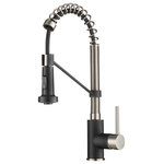 Kraus USA - Bolden Commercial Style 2-Function Pull-Down 1-Handle 1-Hole Kitchen Faucet, Spot-Free Stainless Steel/ Matte Black - The centerpiece of your dream kitchen has arrived with Bolden. Available in five finishes, the Bolden commercial kitchen faucet is designed to transform any kitchen into a high-end culinary workspace. The industrial pull-down faucet is configured at a compact 18 inch height to fit under most cabinets. A retractable 20 inch hose provides superior maneuverability, and the dual-function sprayhead gives users the ability to switch from splash-free aerated stream to powerful spray in a snap.