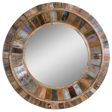 32" Reclaimed Wood Round Wall Mirror