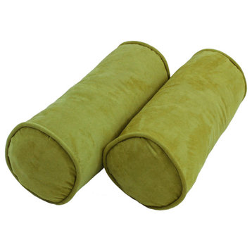 20"X8" Double-Corded Solid Microsuede Bolster Pillows, Set of 2, Mojito Lime