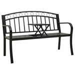 vidaXL - vidaXL Garden Bench With a Table 49.2" Steel Black - vidaXL Garden Bench with a Table 49.2" Steel BlackvidaXL Garden Bench with a Table 49.2" Steel Black - 312040, With a stylish yet practical design, this garden bench takes your outdoor living space to the next level! Made of powder-coated steel, this garden bench is weather-resistant and highly durable. Two curved metal armrests provide you with a perfect place to rest your tired arms. The table designed in the centre of the bench allows you to keep the snacks and drinks within reach. Relax and enjoy your leisure time on this lovely bench!