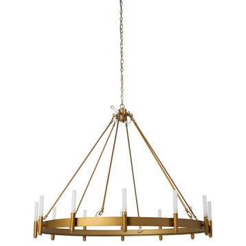 Decamp II Gold Metal w/Frosted Glass Tube Twelve Light Chandelier
