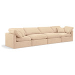 Meridian Furniture - Indulge Upholstered Modular Sofa, Beige, 4-Piece: 2 Armless Chair, 2 Corner Chair, Down Stuffed Velvet - Experience ultimate comfort and style with our beige velvet Indulge Sofa. The luxurious velvet will elevate the aesthetic of any room. This sofa provides ample space for you to relax while its modular build offers the option of unlimited configurations. Whether you're looking to add a stylish element to your living room or a comfortable seating option to your bedroom, this sofa is the perfect choice.