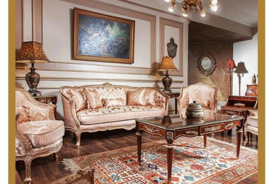 French Louis XV Style Regal Peach Fabric Luxury Sofa Salon Suite Set