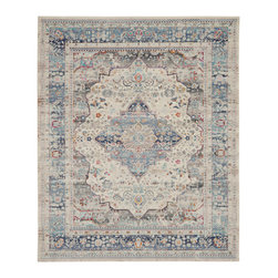 Nourison - Nourison Vintage Kashan VKA07 Area Rug, Ivory/Blue, 8'10" x 11'10" - Area Rugs