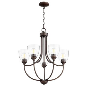 Quorum Enclave Chandelier 6059-5-286, Oiled Bronze W/ Clear/Seeded
