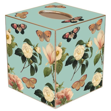 TB1119-Floral 1 on Aqua Tissue Box Cover