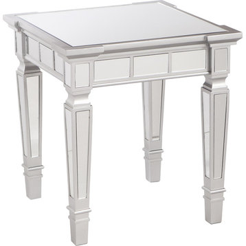 Glenview Glam Mirrored Square End Table, Matte Silver