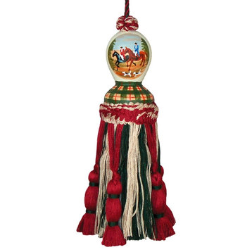 Tassel Hunt Brick Red Pair Wood Poly Rayon Hand-Painted Carved