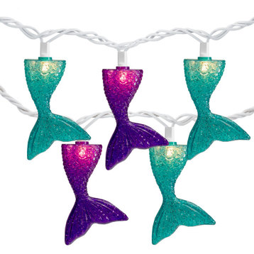 10-Count Purple and Blue Mermaid Tail Patio Light Set 5.75ft White Wire