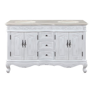 67 Inch Distressed Bathroom Vanity With Double Sink Marble Top Traditional Traditional Bathroom Vanities And Sink Consoles By Unique Online Furniture