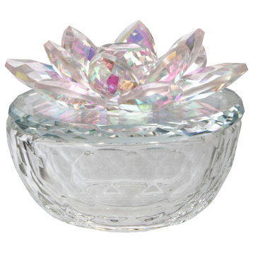 Glass Trinket Box Clear W/blush Lotus Top