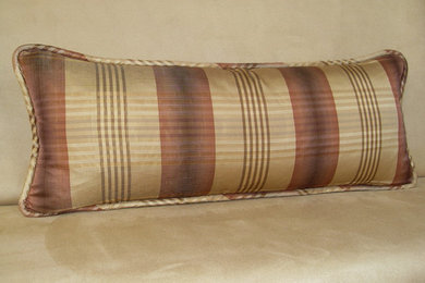 Accent Pillow Brown Silk Plaid Feather Insert