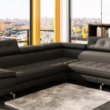 Dark Gray Bonded Leather Sectional Sofa with Chaise