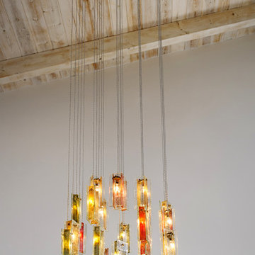 CUSTOM LIGHTING FOR TWO STORY GREAT ROOM, RAIN DROPS CHANDELIER by GALILEE LIGHT