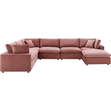 Wheatland Down Filled Overstuffed 7 Piece Sectional Sofa - Dusty Rose