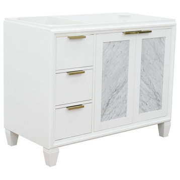 42" Single Sink Vanity, White Finish, Right Door, Cabinet Only