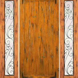 Door with Two Sidelites Exterior Prehung Knotty Alder, Straps - Front Doors