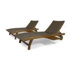 GDF Studio Kimberley Outdoor Chaise Lounge With Pull-Out Tray, Set of 2, Brown/Teak Finish