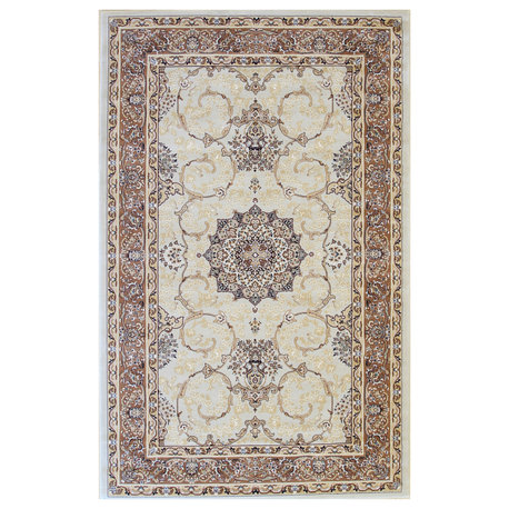Beige Traditional Oriental Tabriz Area Rug