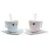 3.63 Inch Pale Blue and Pale Pink Bird Teacups, Saucers and Spoons Set