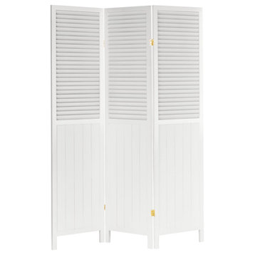 Classic Room Divider, Tall Design With Pine Frame With Louvered Accent, 3 Panels