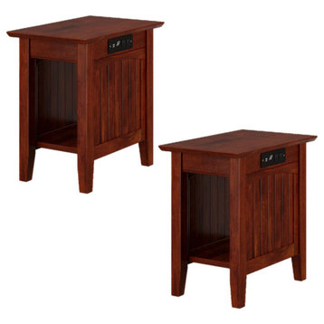 Afi Nantucket Solid Hardwood Side Table With USB Charger Set of 2 Walnut