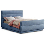 Meridian Furniture - Paxton Chenille Fabric Upholstered Bed, Blue, King - Embrace the essence of cozy sophistication with the Paxton Chenille Fabric Bed, a haven designed to elevate your sleep experience and enhance your bedroom's aesthetics. The bed is adorned in a luxurious rich light blue chenille fabric, its soft texture inviting you to sink into its warmth. The subtle sheen of the chenille adds a touch of elegance, creating a timeless look that complements various decors. The headboard features a classic horizontal channel tufted design, adding visual interest and dimension to the bed. This sophisticated detail exudes a touch of vintage charm, making the Paxton a perfect fit for both traditional and contemporary spaces.