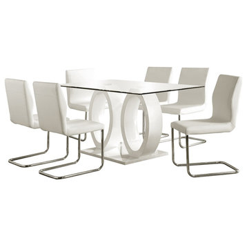 Furniture of America Moya Contemporary 7-Piece Wood Dining Set in White