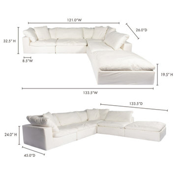 5 PC Set Livesmart Stain Resistant Feather Filled White Dream Modular Sectional