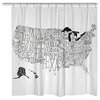 Hand Lettered Black and White US Map Shower Curtain