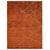 Hand Knotted Loom Silk Mix Area Rug Geometric Orange Beige