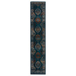 Jaipur Living - Vibe by Jaipur Living Lia Medallion Blue/Rust Area Rug, 2'6"x12' - Inspired by the vintage perfection of sun-bathed Turkish designs, the Myriad collection is warm and inviting with faded yet moody hues. The Lia rug boasts a perfectly distressed tribal medallion motif in deep tones of blue, dusty pink, and tan with ivory fringe trim for added texture and antique allure. This power-loomed rug features a plush and durable blend of polyester and polypropylene, lending the ideal accent to high-traffic spaces.