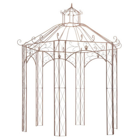 vidaXL Garden Pavilion Antique Brown 9.8' Iron Outdoor Patio Rose Gazebo Arch