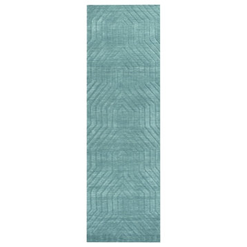 Technique 2'6" x 8' Solid Blue/Dark Teal Hand Loomed Area Rug