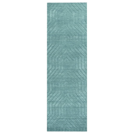 Technique 2'6" x 8' Solid Blue/Dark Teal Hand Loomed Area Rug