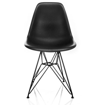 Nature Series Black Wood Grain DSR Mid-Century Modern Chair, Black Steel Leg