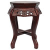 18"H. Hexagonal Oriental Marble top Stand with Floral Carving