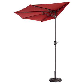 9' Half Round Patio Umbrella, Easy Crank Compact Semicircle Outdoor Canopy