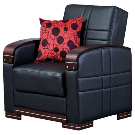 Beyan Signature Bronx 35" Faux Leather Convertible Sleeper Chair in Black/Brown
