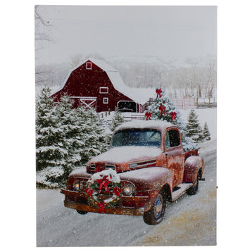 LED Lighted Fiber Optic Truck With Tree Canvas Wall Art 15.75" x11.75"
