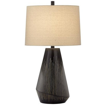 Pacific Coast Briones Resin Table Lamp With Carving Detail, Charcoal