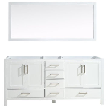Jacques 72" White Double Vanity, no Top and 70" Mirror